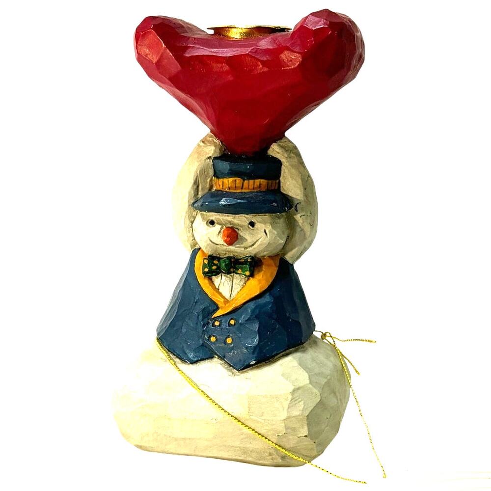 Sande Elkins Enesco Whimsical Folk Art Snowman Candle Holder 1996 Christmas